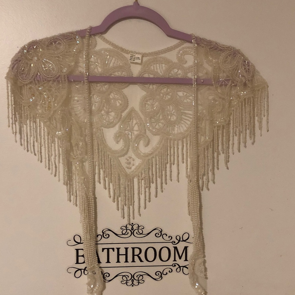 Beaded Fringe Bridal Capelet in Cream